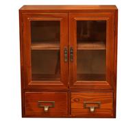 SHERCHPRY Credenza in Legno con Ante in Vetro e Cassetti, Mobiletto Retrò Multiuso per Cucina e Soggiorno, Scaffale Portaoggetti con Doppia
