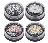 SHERCHPRY Perline per Nail Art 3d Perle Bianche Rotonde in Acciaio Oro e Argento, 4 Scatole Accessori Manicure Fai da Te per Decorazioni Unghie Donna e Ragazza