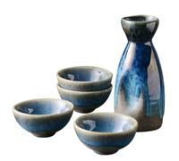 SHERCHPRY Sake Giapponese Ceramica 1 Bottiglia e 4 Tazzine Superficie Liscia per Servizio Tradizionale e Colore Stili multipli
