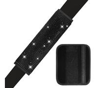 SHERCHPRY Set 2 Copricuscini per Cintura Auto in Pelle Microfibra Nera Strass Protezione Spalle Imbottita Compatibile Accessori Auto per Donne e