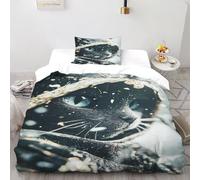 SHERCOVD Gatto nero dorato Set Copripiumino 2 Pezzi Con Stampa 3D Wildlife Animal Theme Incluso Copripiumino Con 1 Federe in Microfibra Morbida E Leggera Single(135x200cm)