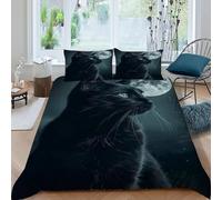 SHERCOVD Gatto nero luna piena_2 Set Di Biancheria Da Letto Per 3 Pezzi Con Stampa 3D Wildlife Animal Theme Copripiumino Con 2 Federe in Microfibra Morbida E Leggera King(220x240cm)