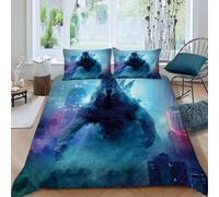 SHERCOVD Godzilla City Set Di Biancheria Da Letto Per 3 Pezzi Con Stampa 3D Wildlife Animal Theme Copripiumino Con 2 Federe Con Federe in Microfibra Ultra Morbida King（220x240cm）