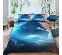 SHERCOVD Godzilla nuvole Set Di Biancheria Da Letto 3 Pezzi Con Stampa 3D Wildlife Animal Theme Copripiumino Con 2 Federe in Microfibra Morbida E Leggera King（220x240cm）