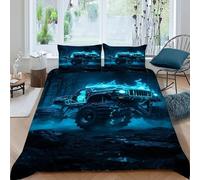 SHERCOVD Monster truck blu Set Copripiumino 3 Pezzi Con Stampa 3D Sports Theme Incluso Copripiumino Con 2 Federe in Microfibra Morbida E Leggera King（220x240cm）