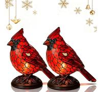 Sheremart Cardinal Lamp,Red Resin Bird Lamps,Plug In Stained Glass Fanyil Cardinal Lamp,7in Bird Light Lamps for Bedroom Study Holiday Decoration (2PCS)