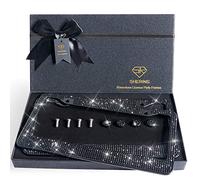 Shering Bling - Cornice per targa, con strass, con confezione regalo per donne, confezione da 2 cornici per targa con strass neri SS20 e 7 file di cristalli lucidi