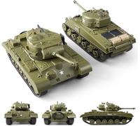 Sherman & Pershing M26 - Serbatoio telecomandato RC con effetti sonori e luminosi LED, torretta girevole a 320 gradi, lanciatore di cannoni e mitragliatrice, giocattolo militare per bambini