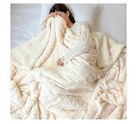 Sherpa Fleece Throw Blanket - Fluffy Throw Blankets Double Throw Blanket Silk Touch Warm Uper Soft Fluffy Faux Fur Warm Solid Bed Throws for Bed and Couch Double/Twin Size (Beige,180×200cm)