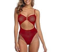 SHERRYLO Costume Intero Trasparente per Donna Bodysuit Monokini Sexy in Rete Perizoma Teddy Costumi da Bagno a Pezzo Unico Micro Bikini, L