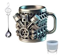 Sherum V-MAXX - Tazza con design V8 & V6, in acciaio inox 3D, a doppia parete, isolata, con stampo in silicone e cucchiaio, regalo per gli appassionati di auto (V6)