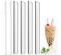 Sheryl&Rain 4 Pezzi Cannucce Riutilizzabili 14mm Cannucce Vetro Cannuccia Riutilizzabile Cannucce di Vetro Cannucce Lunghe Cannuccia Vetro per Cocktail,Frullati e Succhi