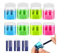 Sheryl&Rain 8Pcs Temperino Con Serbatoio, Doppi Fori Temperamatite, Per Diversi Tipi Di Matite, Studentessa Scuola Ufficio Viaggio, Fornito Con 3 Gomme