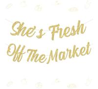 She's Fresh Off The Market Banner per addio al nubilato glitterato oro per mercato agricoltore banner a tema mercato agricoltore decorazioni per feste di addio al nubilato per ragazze sposa futura