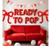 Shes Ready to Pop Decorazioni per baby shower fiocchi pronti a pop palloncini rossi e bianchi in tessuto a scacchi banner rosso fiocco rosso carino baby shower genere rivelare forniture per feste