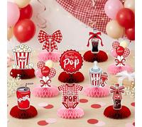 Shes Ready to Pop Decorazioni per baby shower rosa e rosso soda pop popcorn a tema baby centrotavola a nido d'ape che sta per pop decorazioni da tavolo per baby shower genere rivelare forniture per