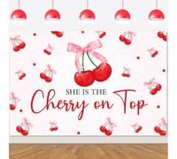 She's The Cherry On Top sfondo, sfondo rosa ciliegia banner baby shower appeso cartello decorativo, tema ciliegia, addio al nubilato, festa di addio al nubilato, striscione per foto (1,5 x 1 m)