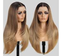 Sheshakewave Parrucche sintetiche con pizzo frontale 13x4 Pre pizzicate biondo miele con nero 26 pollici lungo stratificato parrucche dritte per le donne 100% fibra di prima qualità Futura parrucca