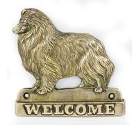 Shetland Sheepdog - lastra di ottone con l'iscrizione 'WELCOME' Art Dog IT