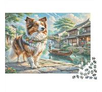 Shetland Sheepdog Puzzle in carta spessa Pastore Australiano sul ponte del villaggio confezione puzzle regalo di Natale attività familiare 70x50cm/1000 pezzi