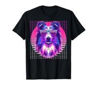 Shetland Sheepdogs Occhiali da Sole Cane Vaporwave estetica retrò Maglietta