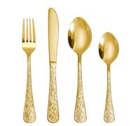 SHEUMNT Set Posate 24 Pezzi Stile Vintage Oro, Servizio per 6 Persone, Posate in Acciaio Inox con Intagli Decorativi, Set Completo Coltelli/Forchette/Cucchiai per Casa e Cucina