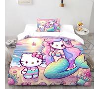SHEVIOMB Cute Animals Set Di Biancheria Da Letto Con Motivo 3D,Mermaid And Kitten Motivo,microfibra,Anti Allergy,100% Cotone,2 Pezzi Adatto Per Adulti E Bambini Single(135x200cm)