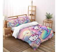 SHEVIOMB Mermaid And Kitten Copripiumino Elasticizzato Con Tasche - Stampa Cute Animals 3D, Gioco Educativo Per Bambini Super King(260x220cm)