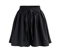 Shevog Pantaloncini a gamba larga per le donne estate chiffon elastico a vita alta una linea pantaloncini plus size, Nero , 56
