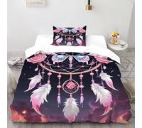 SHEVOVER Copripiumino Acchiappasogni,Biancheria Da Letto Farfalla rosa,set Copripiumino Piuma sognante,3D Con 2 Federe,per Ragazzi E Ragazze Single(135x200cm)