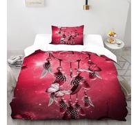 SHEVOVER Copripiumino Acchiappasogni,Biancheria Da Letto Farfalla rosa,set Copripiumino Piuma sognante,Stampa 3D,con 2 Federe,per Ragazzi Adolescenti Adulti Single(135x200cm)