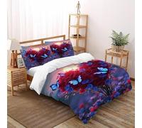 SHEVOVER Copripiumino Fiori dell'amore,Set Di Biancheria Da Letto Rosa,copripiumino Farfalla blu,3D Da 3 Pezzi Per Ragazzi Adolescenti Adulti Super King(260x220cm)