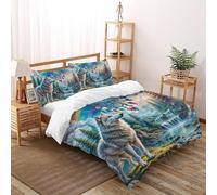 SHEVOVER Copripiumino totem del lupo,Set Di Biancheria Da Letto Cultura indiana,copripiumino totem,3D Con 2 Federe,per Ragazzi Adolescenti Adulti Super King(260x220cm)