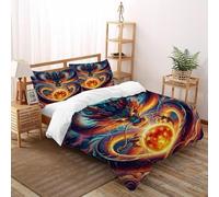 SHEVOVER Flame Dragon Ball Set Copripiumino Per Bambini Parure Copripiumino Con Stampa Digitale Mito d'oro Morbida Microfibra 2 Federe Incluse 3 Pezzi Double（200x200cm）