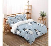 SHEVOVER Pinguino fiocco di neve Set Copripiumino Matrimoniale Per Bambini Parure Copripiumino Con Stampa Digitale Animali carini Con Cerniera Con 2 Federe 3 Pezzi Double（200x200cm）