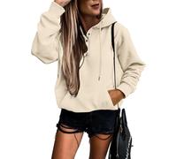 SHEWIN Felpa con cappuccio casual da donna, a maniche lunghe, tinta unita, leggera, con tasca, B Albicocca, Medium