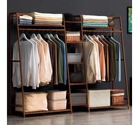 ShEyle Stand Appendiabiti Attaccapanni in bambù,Porta Abiti da Terra con 9 Ripiani e 2 Gancio,Multifunzionale Appendiabiti per Vestiti,Cappelli,Borse e Scatola per Scarpe,Marrone,190X40X140