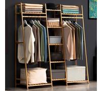 ShEyle Stand Appendiabiti Attaccapanni in bambù,Porta Abiti da Terra con 9 Ripiani e 2 Gancio,Multifunzionale Appendiabiti per Vestiti,Cappelli,Borse e Scatola per Scarpe,Wood Color,130x40x140