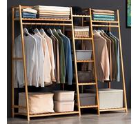 ShEyle Stand Appendiabiti Attaccapanni in bambù,Porta Abiti da Terra con 9 Ripiani e 2 Gancio,Multifunzionale Appendiabiti per Vestiti,Cappelli,Borse e Scatola per Scarpe,Wood Color,160X40X140