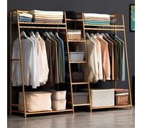 ShEyle Stand Appendiabiti Attaccapanni in bambù,Porta Abiti da Terra con 9 Ripiani e 2 Gancio,Multifunzionale Appendiabiti per Vestiti,Cappelli,Borse e Scatola per Scarpe,Wood Color,190X40X140