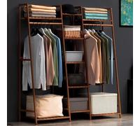 ShEyle Stand Appendiabiti Attaccapanni in bambù,Porta Abiti da Terra con 9 Ripiani e 2 Gancio,Multifunzionale Appendiabiti per Vestiti,Cappelli,Borse e Scatola per Scarpe,Marrone,130x40x140