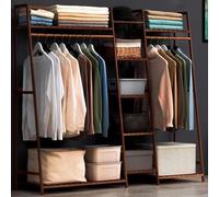 ShEyle Stand Appendiabiti Attaccapanni in bambù,Porta Abiti da Terra con 9 Ripiani e 2 Gancio,Multifunzionale Appendiabiti per Vestiti,Cappelli,Borse e Scatola per Scarpe,Marrone,160X40X140