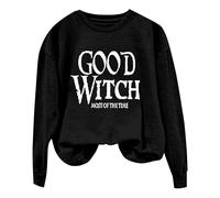 Shffuw Abbigliamento Donna Invernale Donna Lana Felpa Girocollo da Good Witch Most of The Time con Stampa di Halloween E Lettere Felpa da Maglione Senza Maniche Black S