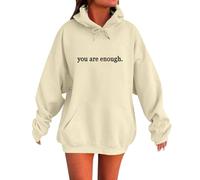 Shffuw Abbigliamento Donna Maglietta Donna Manica 3 4 Felpa con Cappuccio Sei Abbastanza Dietro di Me Felpa con Cappuccio Grafica Sei Abbastanza Maglia Termica Manica Beige XXXL