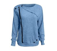 Shffuw Cashmere Donnamaglia Donna Primaverile Women S Autumn And Winter New Women S Solid Color Explosion Long Sleeve Leather Stripe Large Lapel Knit Top Maglione Donna Lungomaglioni Blue M