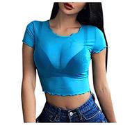 Shffuw Completino Sexy Donna Completi Intimi Donna Hot Women S Mesh See Attraverso La Manica Corta Crop Tops Casual T Shirt Hot Lingerie Completini Intimi da Sexy Blue M