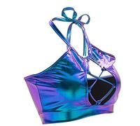 Shffuw Completino Sexydonna Hot Lingerie Donna Sexy Hot Canotta Reggiseno Lucido Reggiseno Metallico Abito Crop Fascia da Backless Lingerie Sexy per Donna Completi Intimi Blue XL