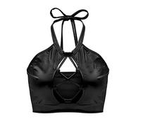 Shffuw Completino Sexydonna Hot Lingerie Donna Sexy Hot Canotta Reggiseno Lucido Reggiseno Metallico Abito Crop Fascia da Backless Lingerie Sexy per Donna Completi Intimi Black XL