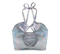 Shffuw Completino Sexydonna Hot Lingerie Donna Sexy Hot Canotta Reggiseno Lucido Reggiseno Metallico Abito Crop Fascia da Backless Lingerie Sexy per Donna Completi Intimi White M