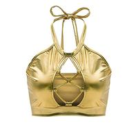 Shffuw Completino Sexydonna Hot Lingerie Donna Sexy Hot Canotta Reggiseno Lucido Reggiseno Metallico Abito Crop Fascia da Backless Lingerie Sexy per Donna Completi Intimi Gold L